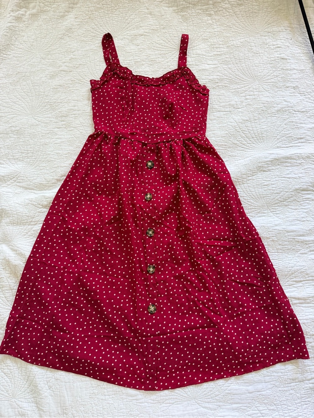 Women’s Burgundy/red White Polka Dot Button-Front Dress